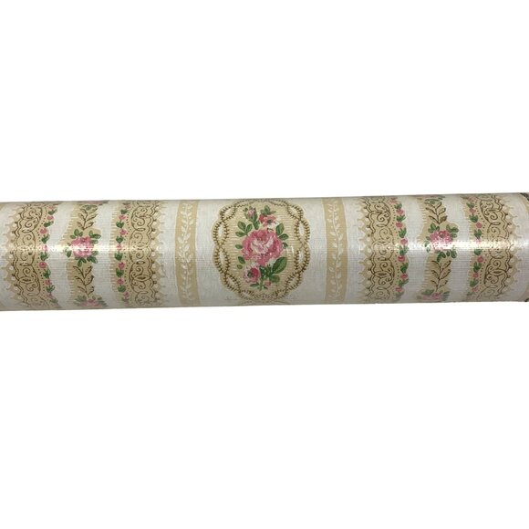 VTG Sherwin-Williams Floral Stripe Wallpaper Roll 20.5" X 14 Yards USA Sealed - Picture 2 of 7